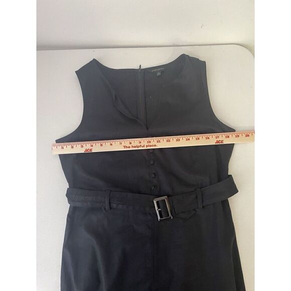 Banana Republic Size 6 Dress Black Linen Blend Cotton Spandex Midi Fit Belted - Picture 7 of 10